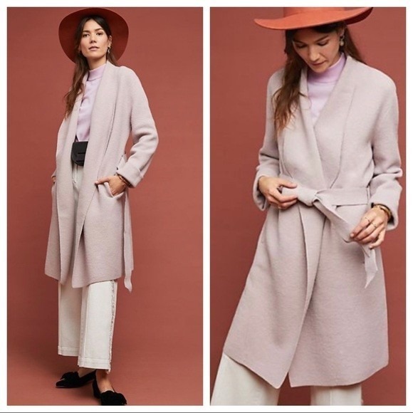 Anthropologie Jackets & Blazers - Anthropologie Moth Camel Blush Pink Cotton WOOL Wrap Cardigan Sweater Coat XS b2